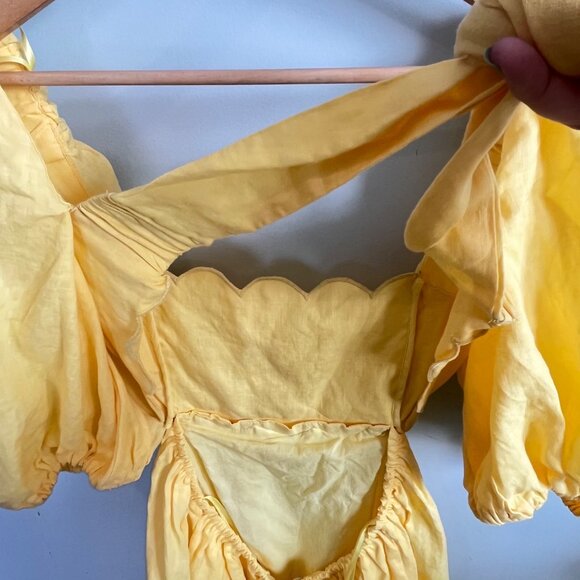 Mable Yellow Midi Dress With Scalloped Neckline & Puff Sleeves - Sz.‎ M - Picture 3 of 8